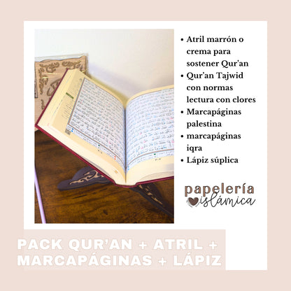 PACK QUR'AN + ATRIL + MARCAPÁGINAS + LÁPIZ